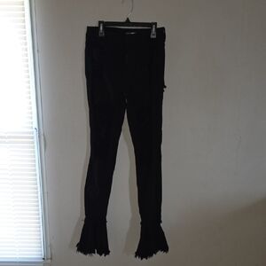 Fashion Nova Black Flare Wide Leg Jeans with Fringe Detail